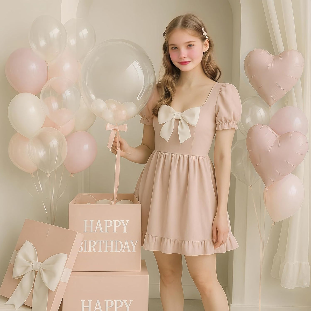 Pastel Pink and White Balloons Heart Shape Balloons, Light Baby Dusty Pink White Coquette Party