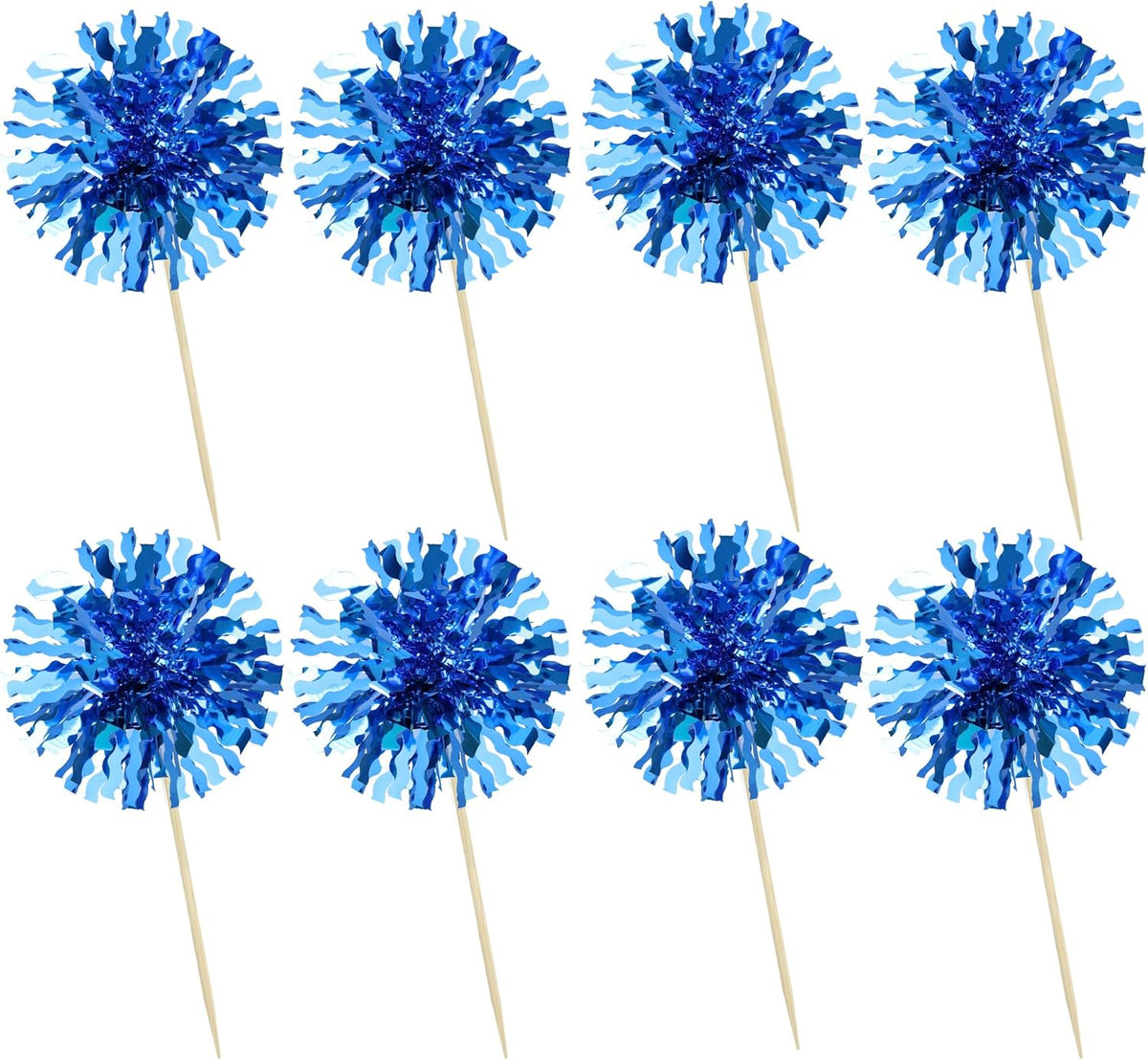 Ephlyn 30Pcs Foil Firework Cupcake Toppers Blue Tinsel Flower Drink Stirrers Cocktail Food Fruit