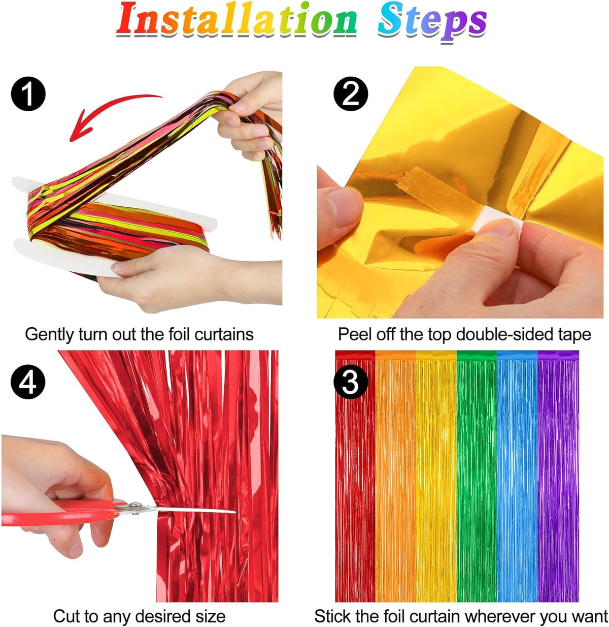 2 Pack Rainbow Backdrop Curtains, 3.28 FT x 7.05 FT Colofull Party Decorations, Metallic Tinsel