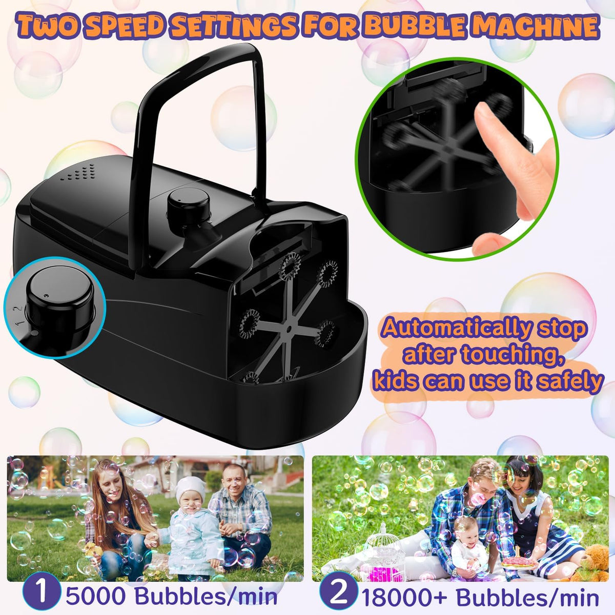 Bubble Machine, Automatic 18000+ Per Minute Big Bubbles Blower Maker for Kids Toddlers with 2