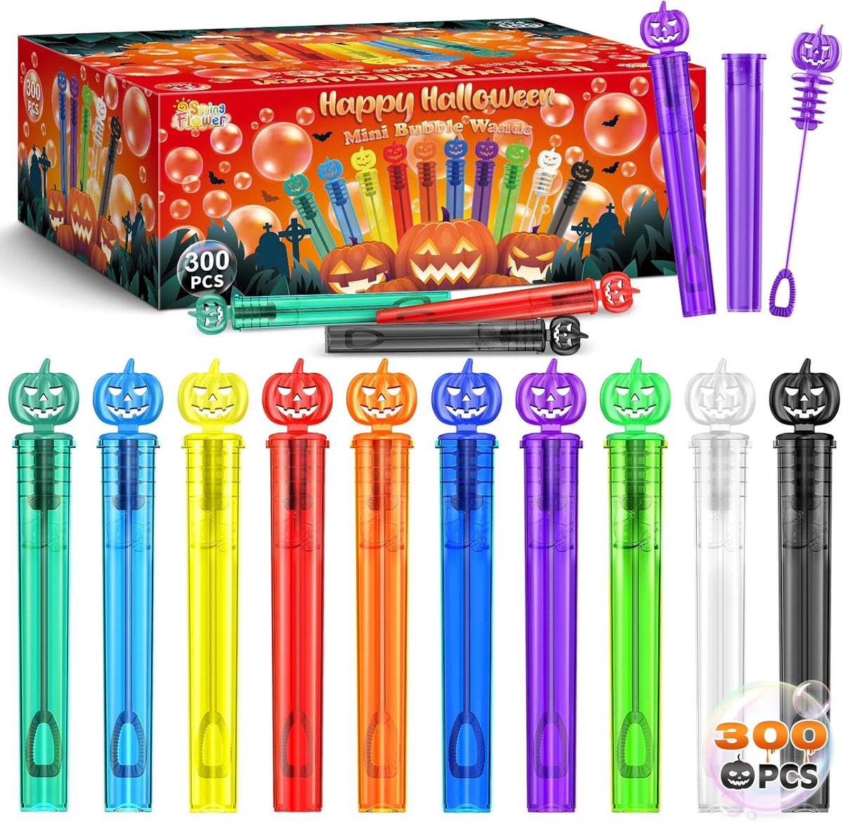 SpringFlower 300 PCS Halloween Bubble Wands, Party Favor Mini Bubble Wands Halloween Gifts Kids