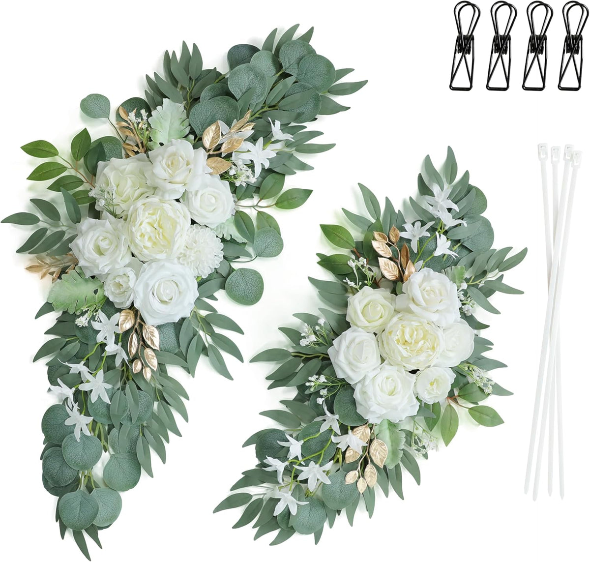 Artificial White Wedding Arch Flower Swags Set of 2 for Welcome Signs, Reception and Ceremony
