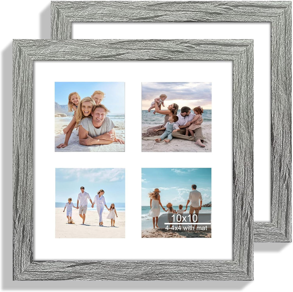 10x10 Picture Frame Set of 2, Real Glass and Grey Collage Frame, Display Pictures Four Opening 4x4