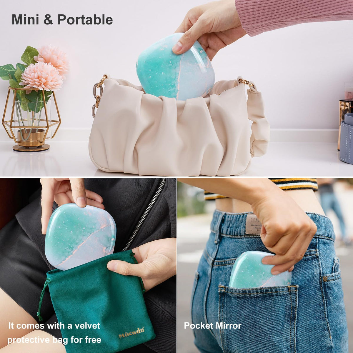 Mocado Compact LED Travel Makeup Mirror - 4 Inches 1X/10X Magnification Travel Mirror with Light