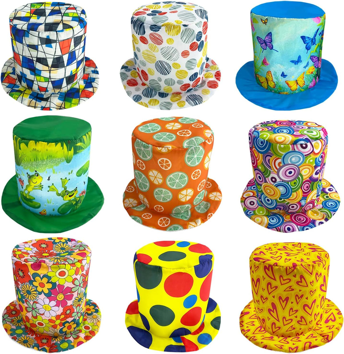 6 Assorted Pattern Funny Party Top Hats - Novelty Crazy Hats - Dress Up Costume Hats - Photo Booth
