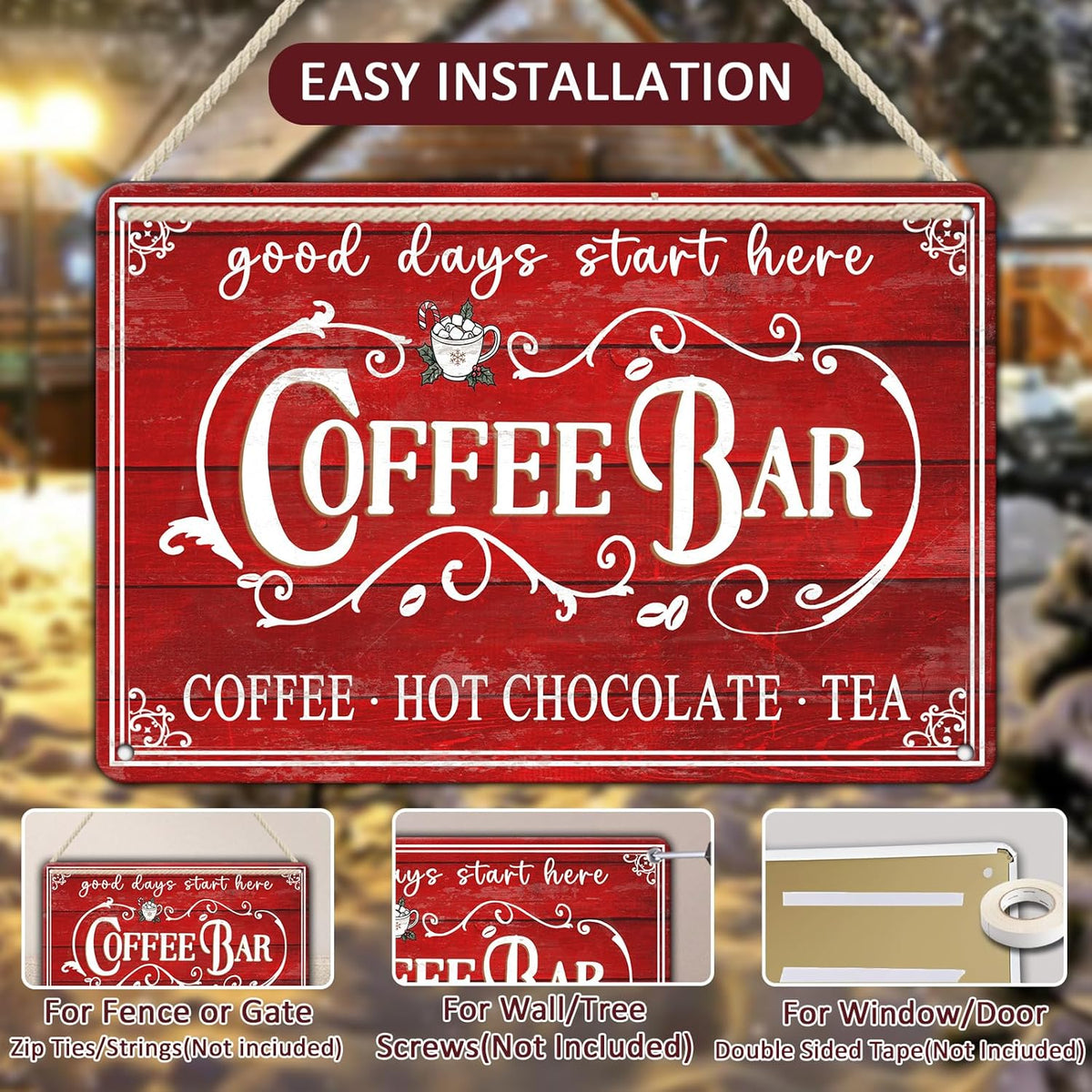 Vintage Christmas Coffee Bar Tin Sign - Kitchen Decor, Tea Bar Accessories, Hot Chocolate Station