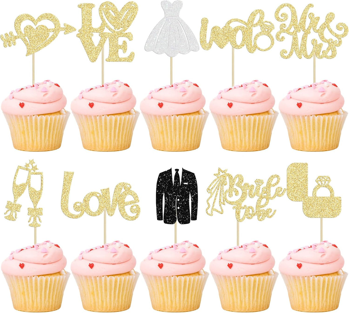 Ephlyn 30Pcs Bride to be Cupcake Toppers Glitter Diamond Ring Love I Do Cupcake Picks for Miss to
