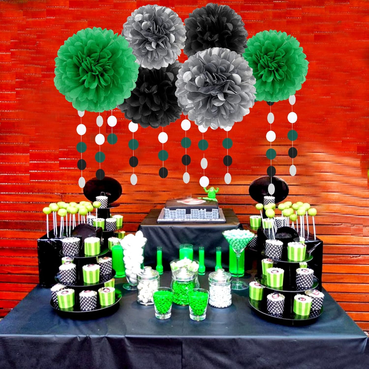 Black Green Silver Football Party-Decorations - 30pcs Soccer Graduation Streamers,Tissue Pom