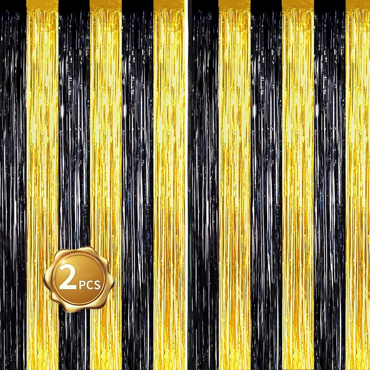 BEISHIDA 2Pcs Black Gold Door Streamers Congrats Grade 2025 Decoration Backdrop Foil Fringe Tinsel