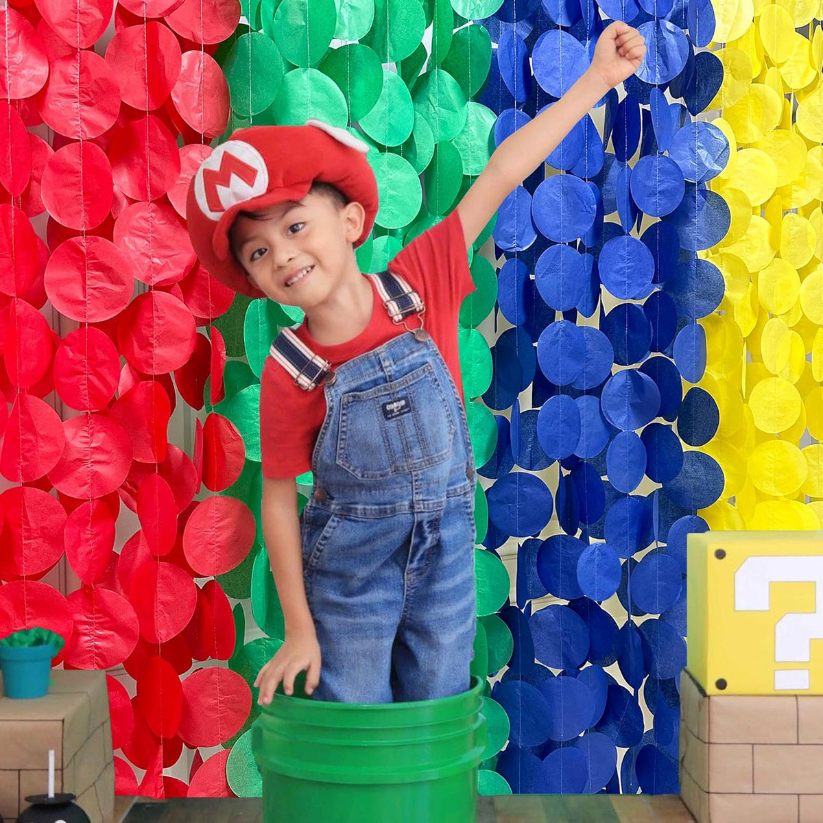 205Ft Super Mario Party Decorations Red Green Blue Yellow Big Polka Dot Tissue Paper Backdrop