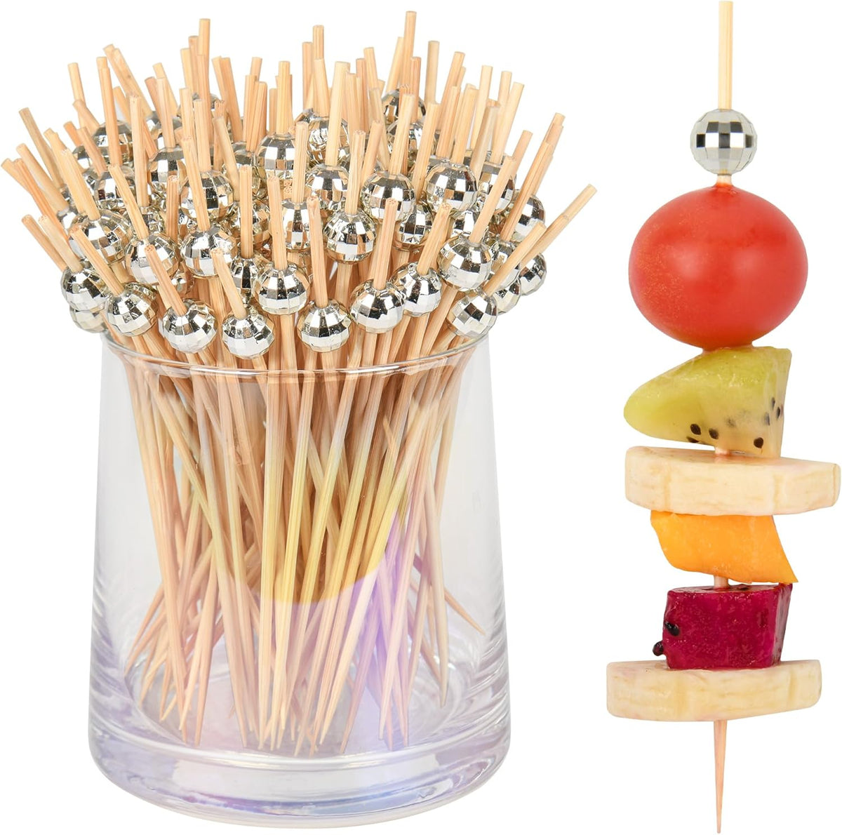 300 PCS Cocktail Picks Disco Ball Decor, Fancy Toothpicks for Appetizers, Bamboo Skewers for