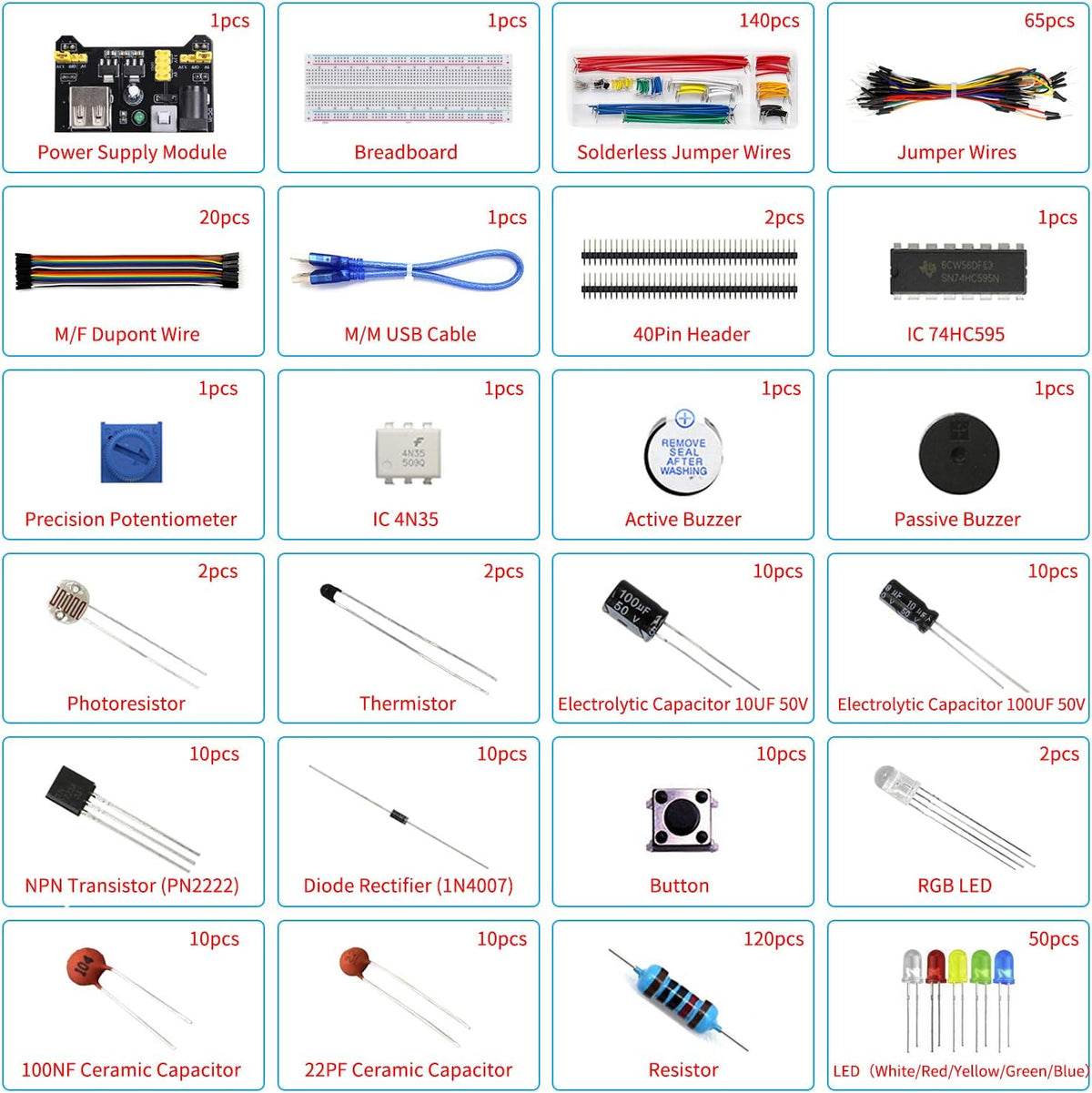 REXQualis Electronics Component Fun Kit w/Power Supply Module, Jumper Wire, 830 tie-Points