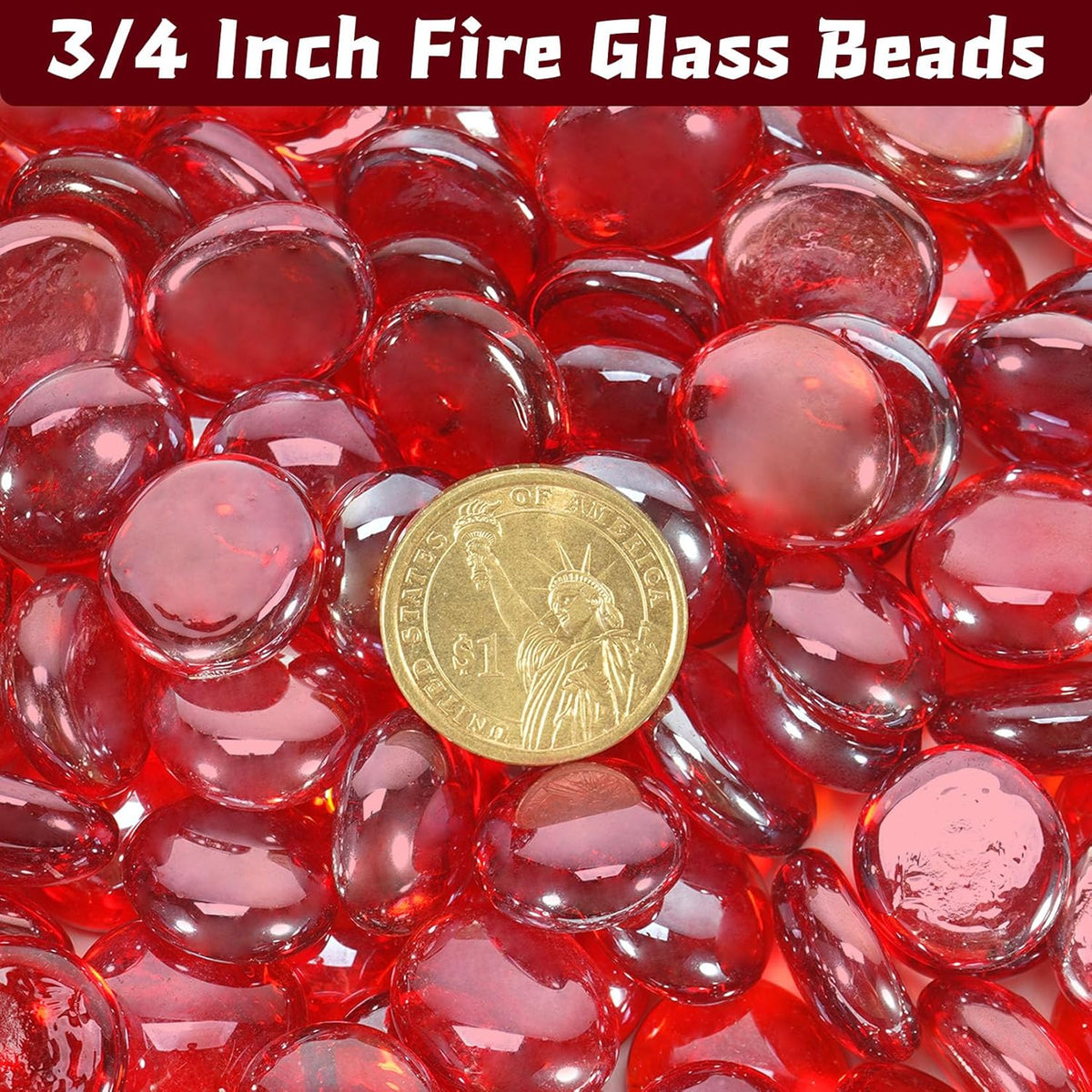Fire Pit Glass Beads, Red Luster Reflective Tempered Glass Rocks for Natural, Propane or Gas