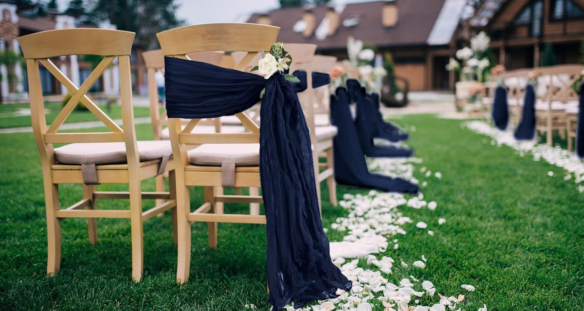 50 PCS Cheesecloth Chair Sashes, Bows Designed ChairSashes, 15.7x70 inch Chair Sashes for Aisle