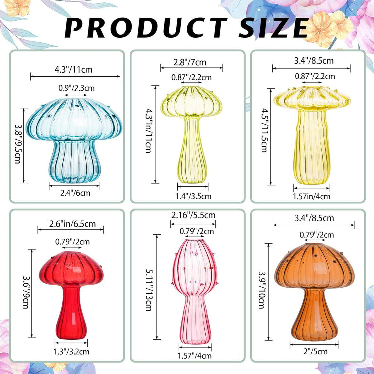 Plant Propagation Station, Set of 6 Colored Mushroom Vase, Propagation Stations, Small Plant