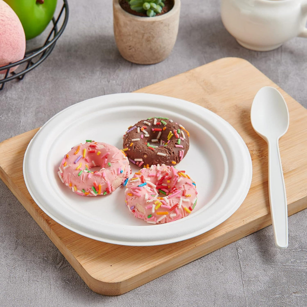 ECOLipak 6.85 Inch Compostable Dessert Paper Plates, 150 Pack Disposable Biodegradable Heavy Duty