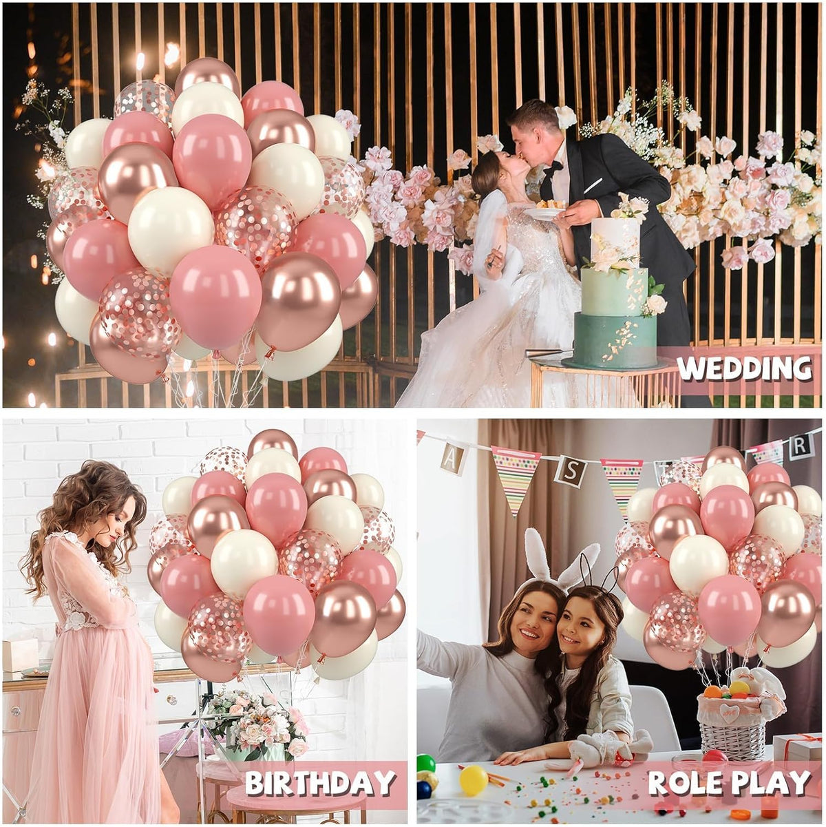 Paready Dusty Pink Balloons, 50 Pcs Retro Blush Pink White Balloons, 12 Inch Metallic Confetti Rose