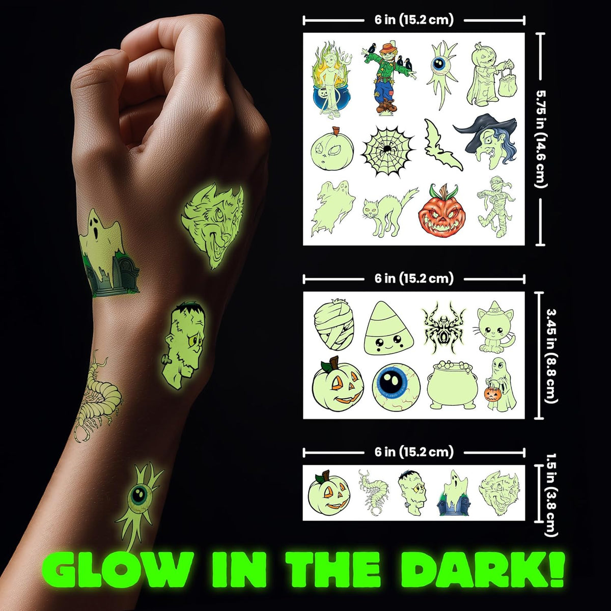 Glow in the Dark Ghost Temporary Tattoos – 50 Pack Halloween Tattoos for Kids, Spooky Party Favors