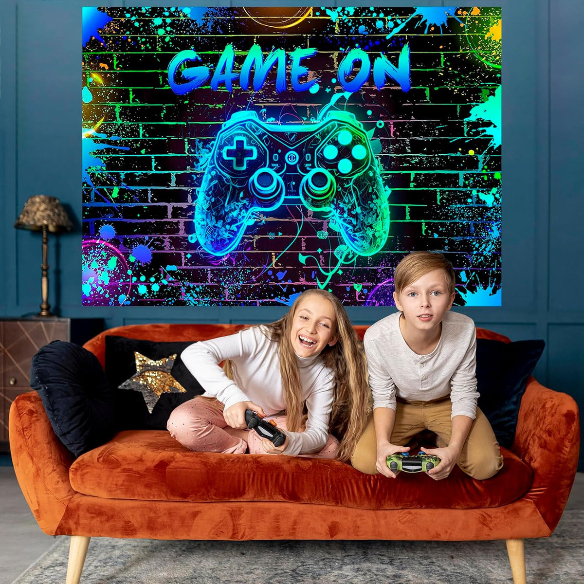 Mocsicka Game On Backdrop Video Game for Boys Level Up Birthday Party Decoration Game Night Arcade