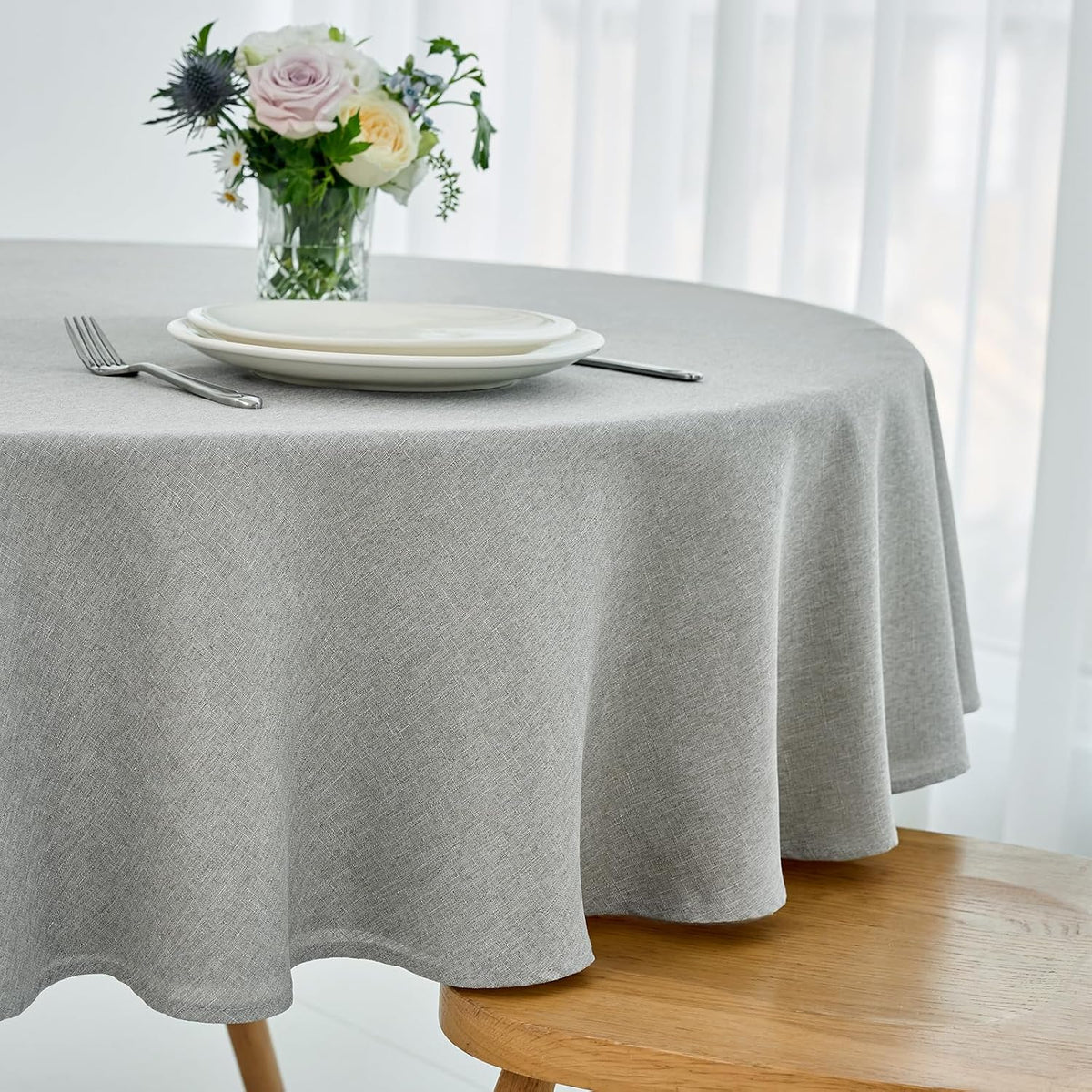 maxmill Linen Textured Tablecloth Spill-Proof Stainproof Wrinkle Free Washable Fabric Table Cloth