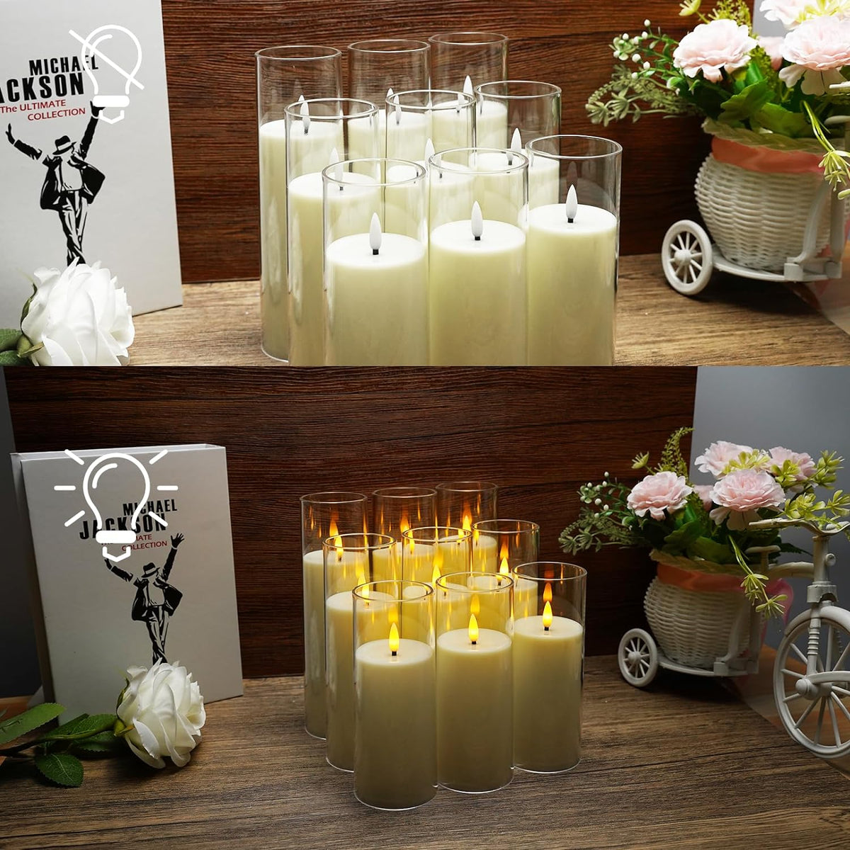 Flickering Flameless Candles Battery Operated with Remote and 2/4/6/8 H Timer Plexiglass Led Pillar