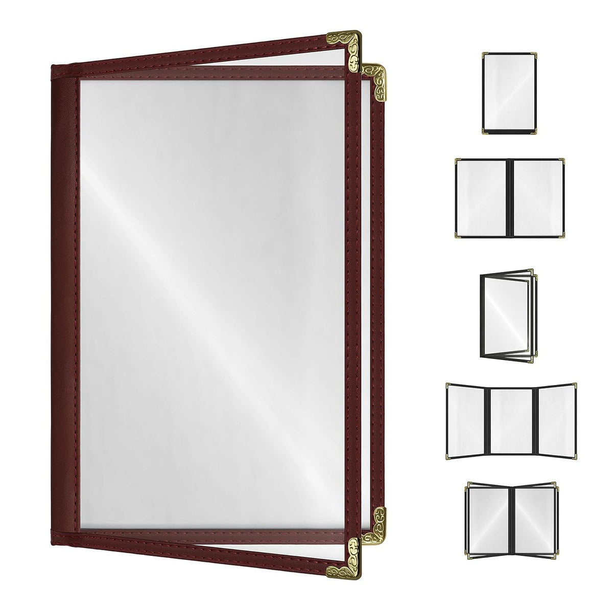 Goodsmart Restaurant Menu Covers – 25 Pack Burgundy 4-View, Side-Loading Menu Holders, Vinyl &