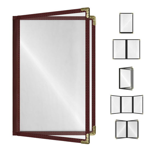 Goodsmart Restaurant Menu Covers – 25 Pack Burgundy 4-View, Side-Loading Menu Holders, Vinyl &