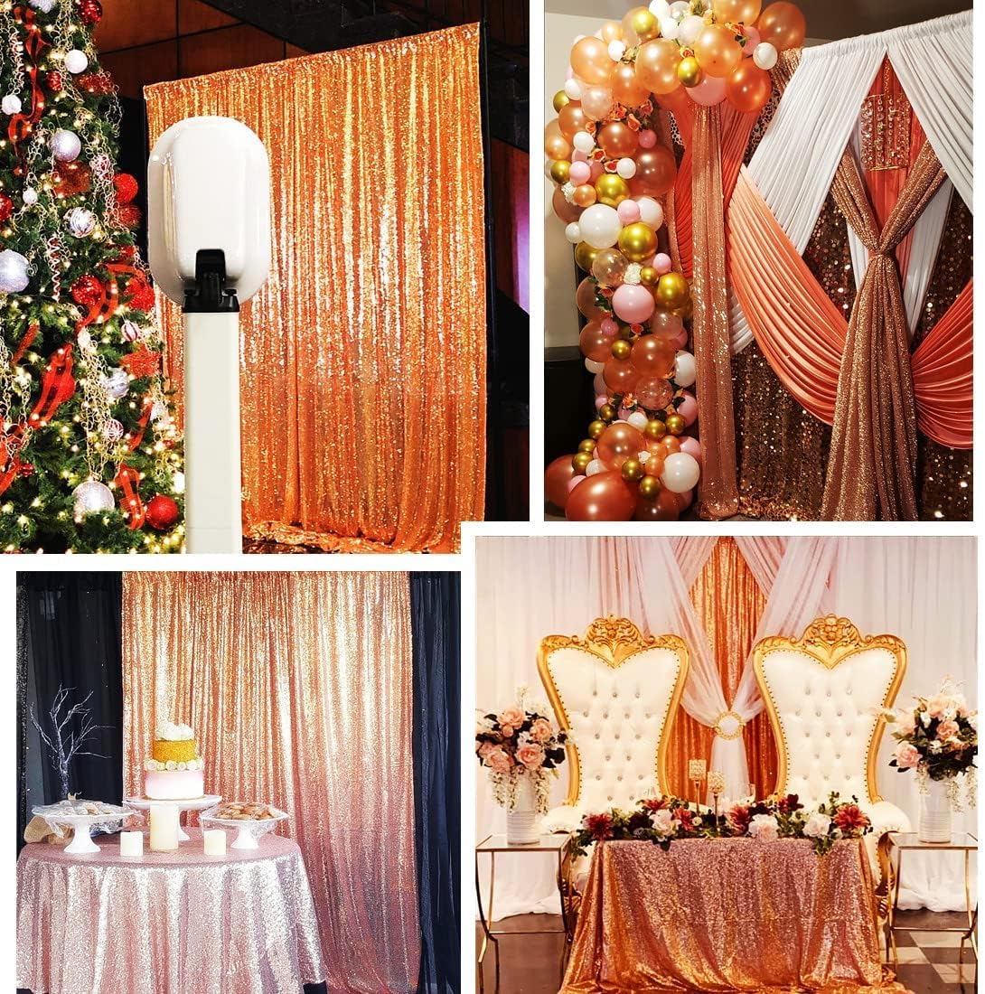 Poise3EHome Rose Gold Sequin Backdrop,8FT x 10FT Sequin Photography Backdrop Curtain for Party