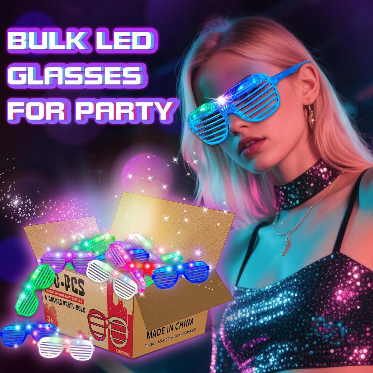 150 Pack 6 Neon Color Halloween Party Favors, Glow in The Dark Glasses for Kid Adult, LED Light Up