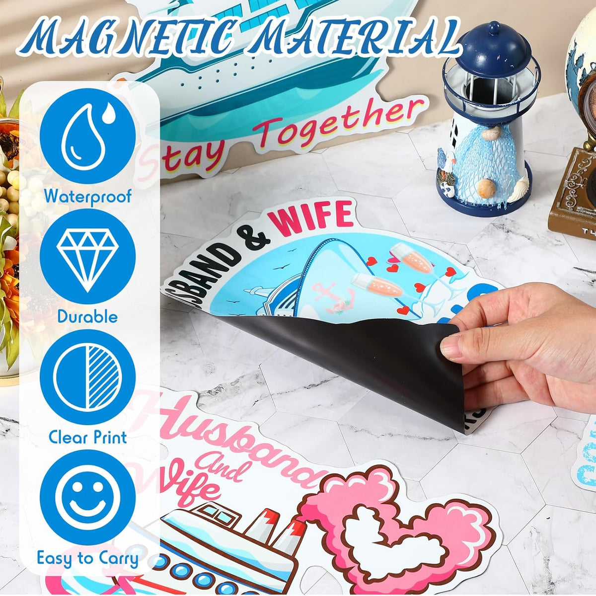 Hoteam 4 Pcs Couples Cruise Door Decorations Magnetic Husband and Wife Cruise Ship Door Funny