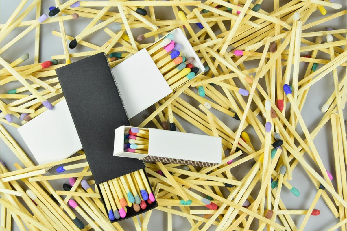 Chandler Studio 10 Boxes - Wooden Matchsticks in a Blank Matchbox with White/Black Matchboxes