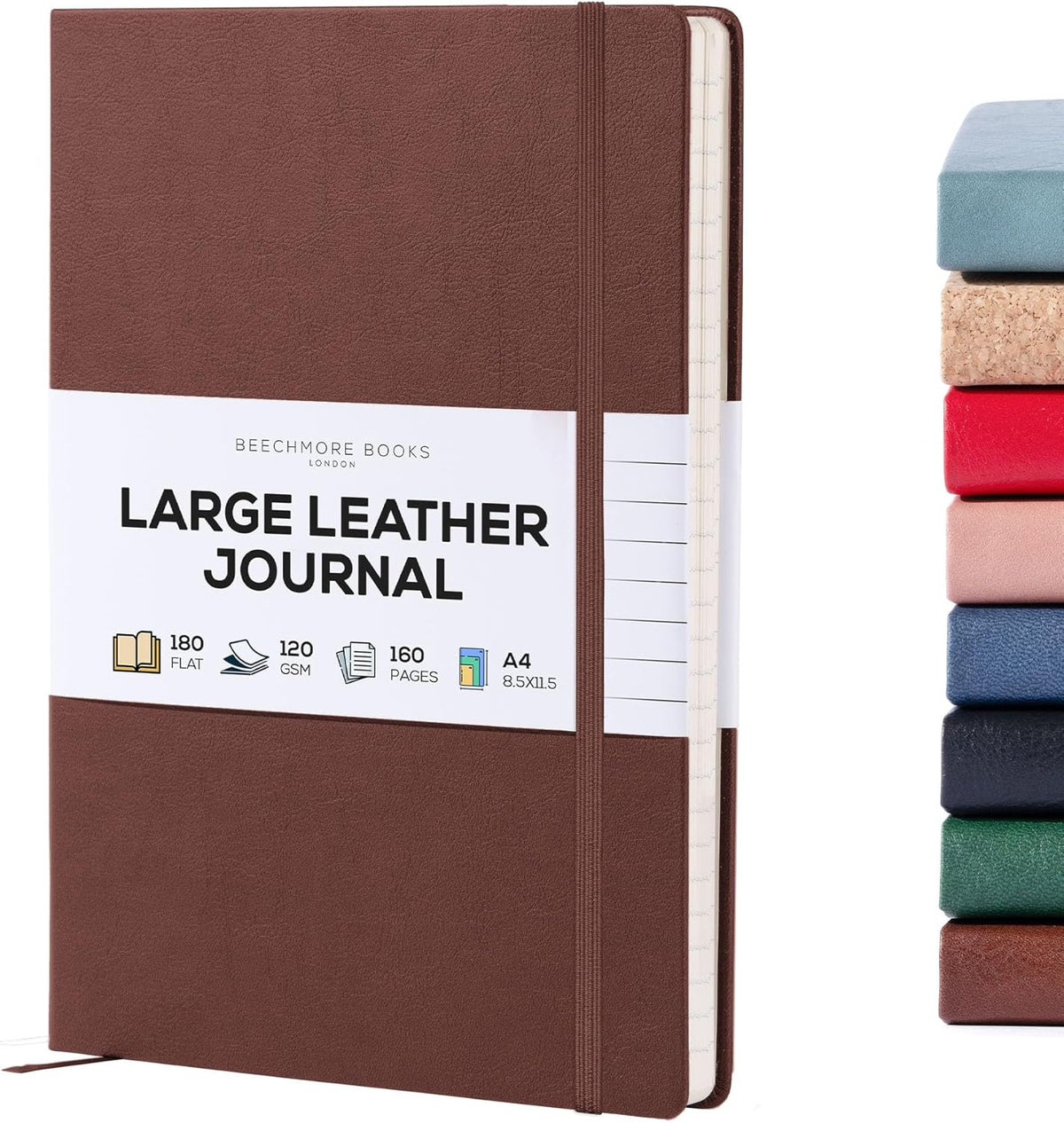 BEECHMORE BOOKS Lined Journal Notebook, 8.5 x 11.5 inch, A4 160 Lined Pages, Hardcover Leather