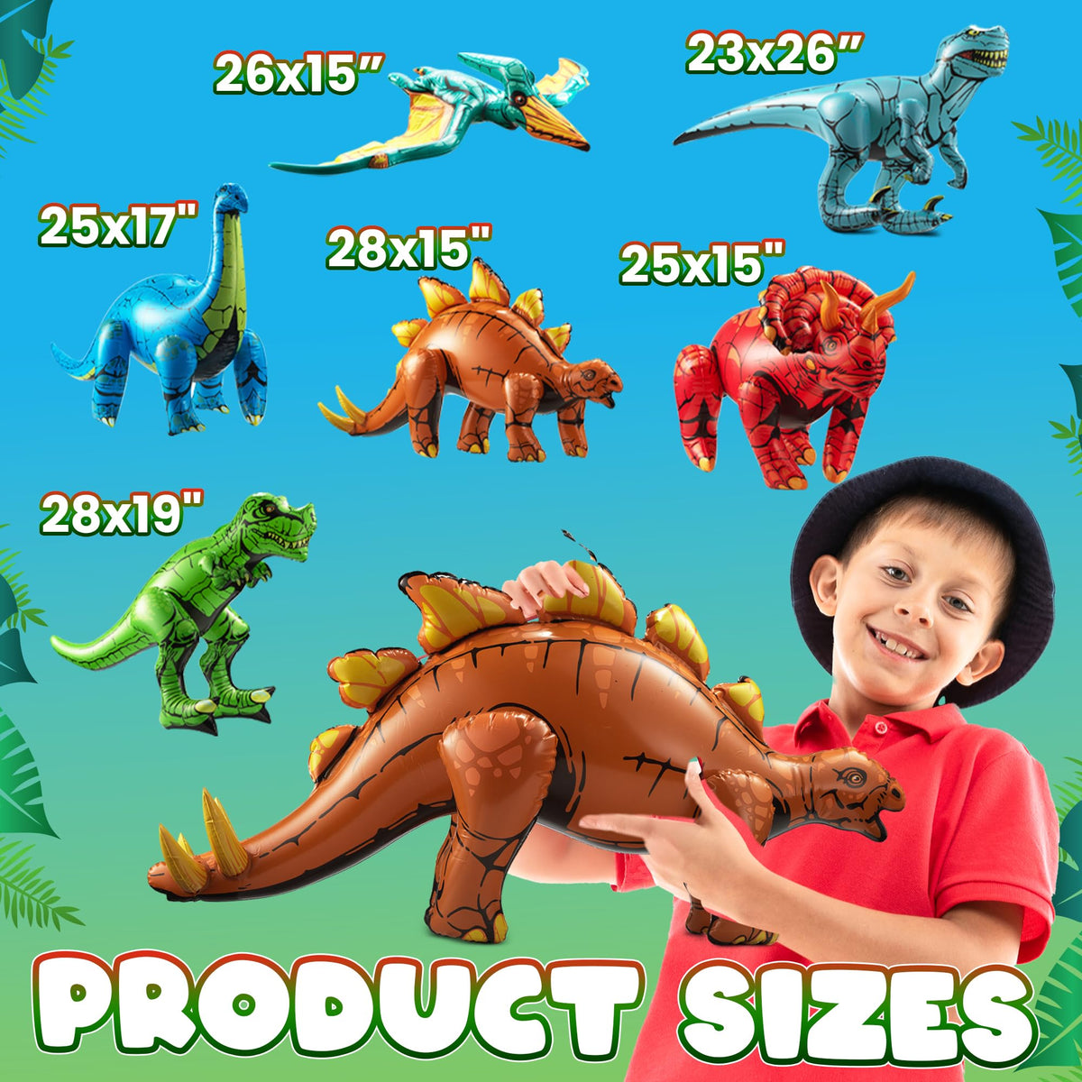 Inflatable Birthday Dinosaur Party Decorations, 6-Pack Dino Toys for Kids