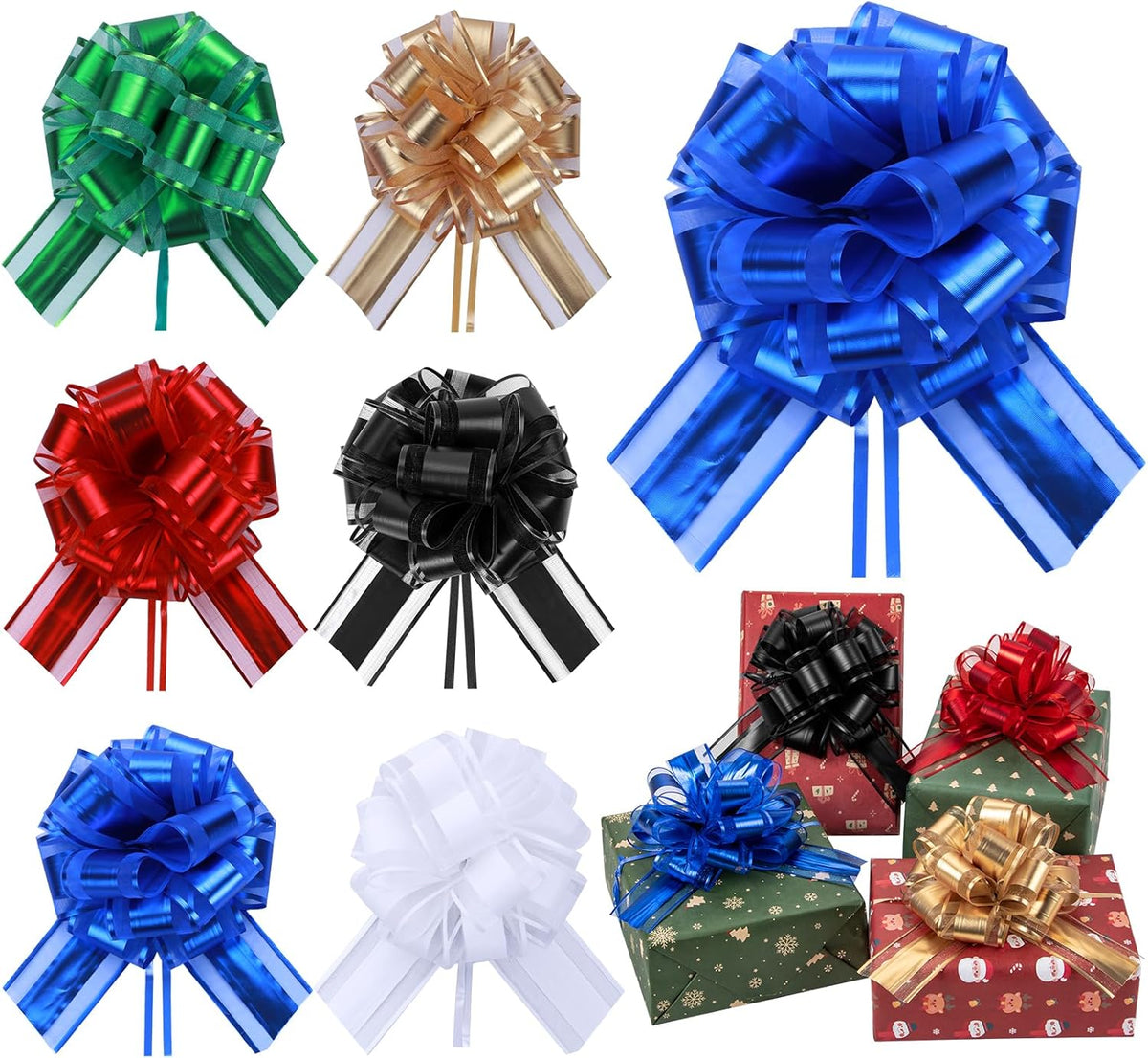 6 Pcs 6 Inch Blue Pull Bows, Perfect for Gift Wrapping, Weddings, Party Decorations, Crafts