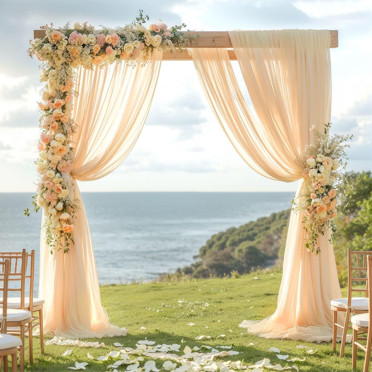 Wedding Arch Draping Fabric, 2 Panels 28" x 19Ft Champagne Backdrop Curtain, Arch Decorations