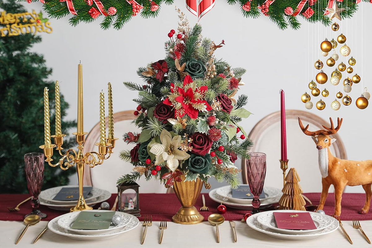 Serra Flora Artificial Christmas Flowers Greenery Combo Box Set Faux Flowers Bulk Flower Leaf with