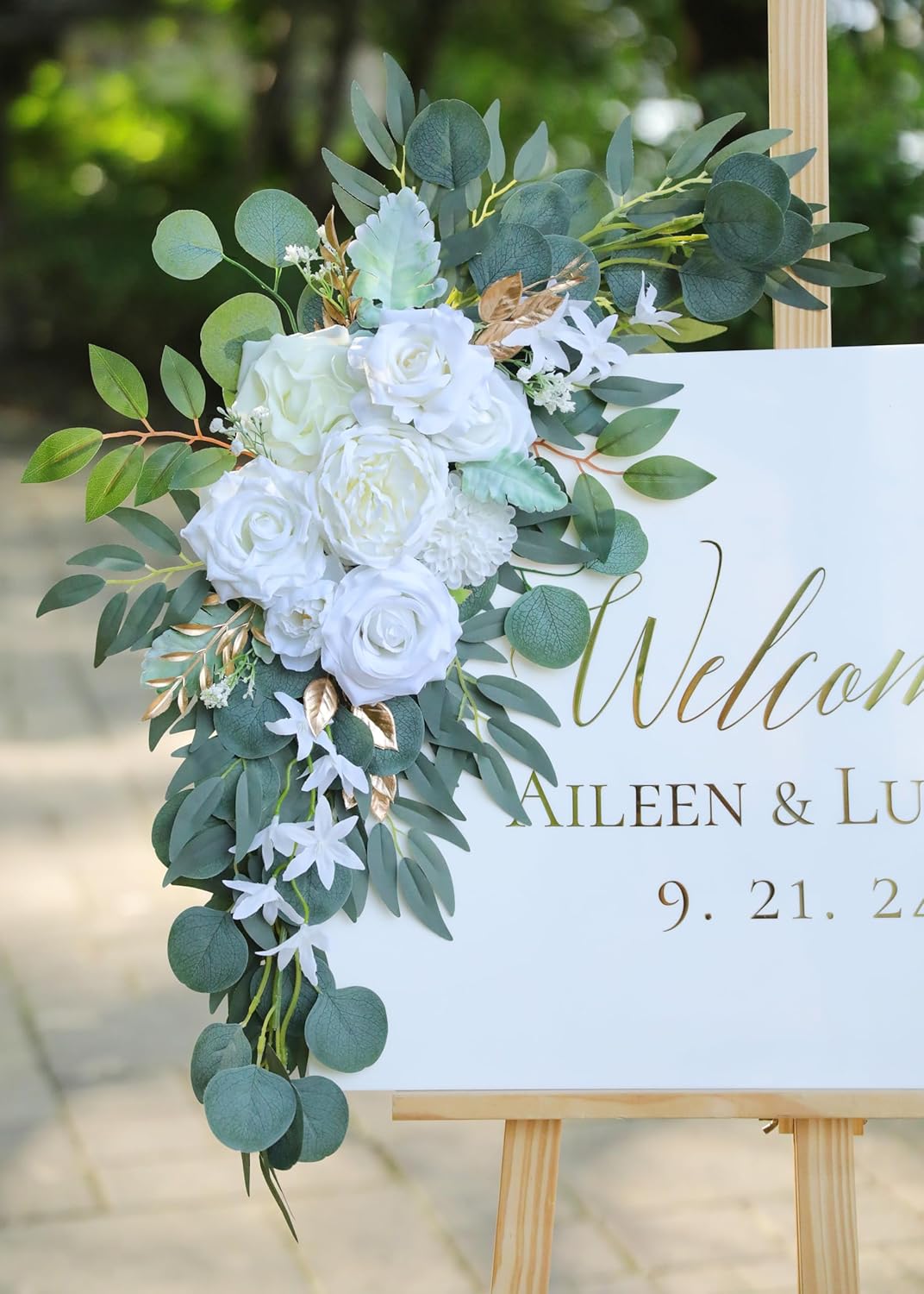 Artificial White Wedding Arch Flower Swags Set of 2 for Welcome Signs, Reception and Ceremony