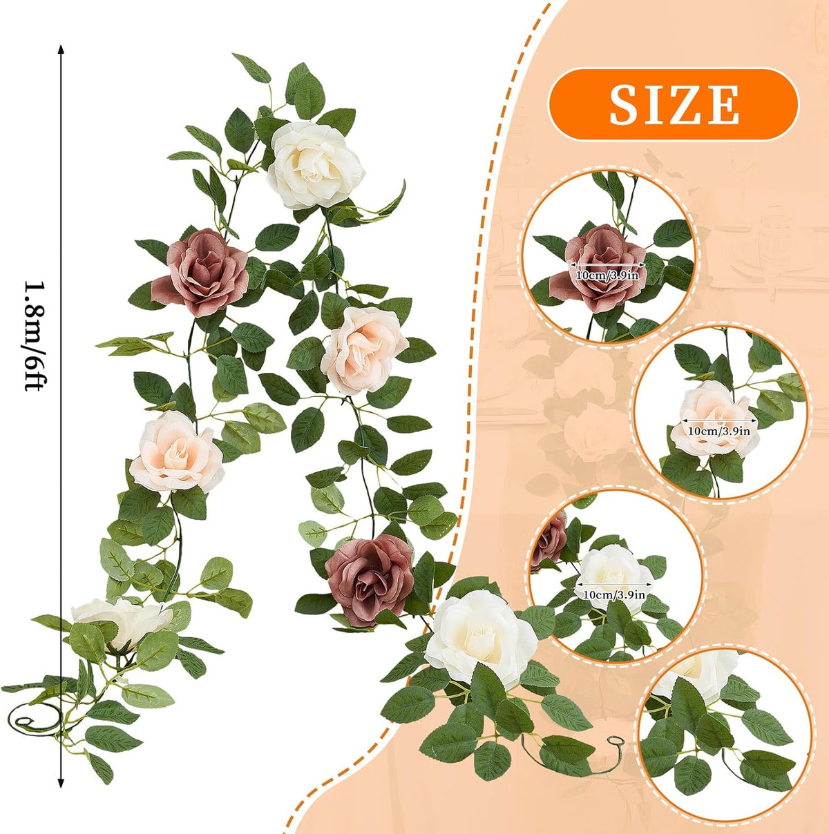 Artificial Rose Garlands Rose Vines Leaves Banners Hanging Floral Garland Fake Rose Flower Vine for