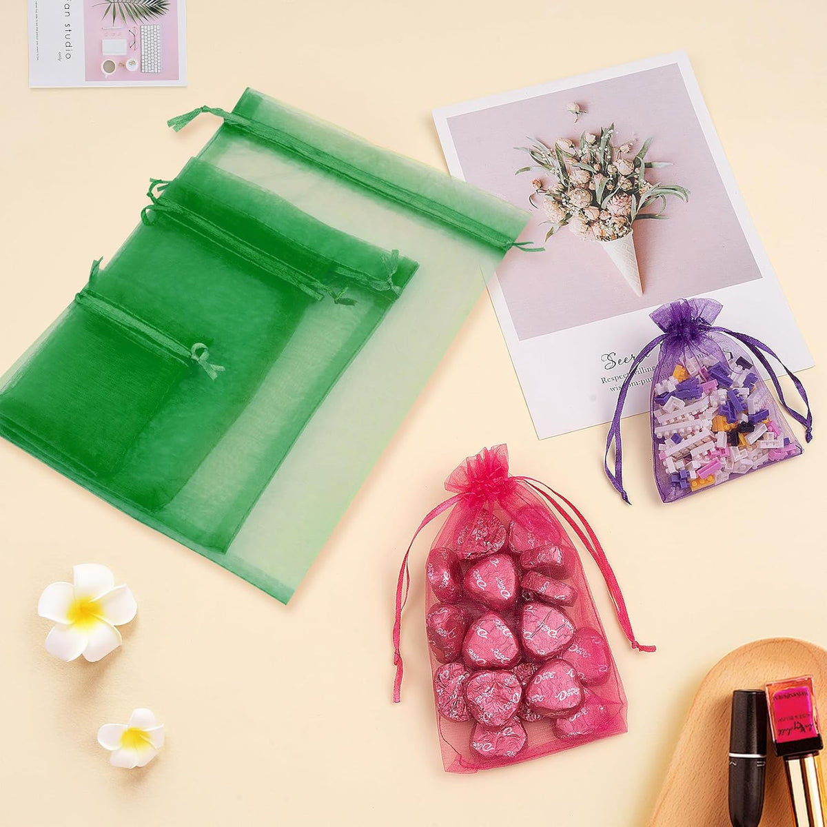 50 Pcs 6x9 Inch Organza Gift Bags, Mesh Bags Drawstring Pouch for Christmas Gift Party Favor