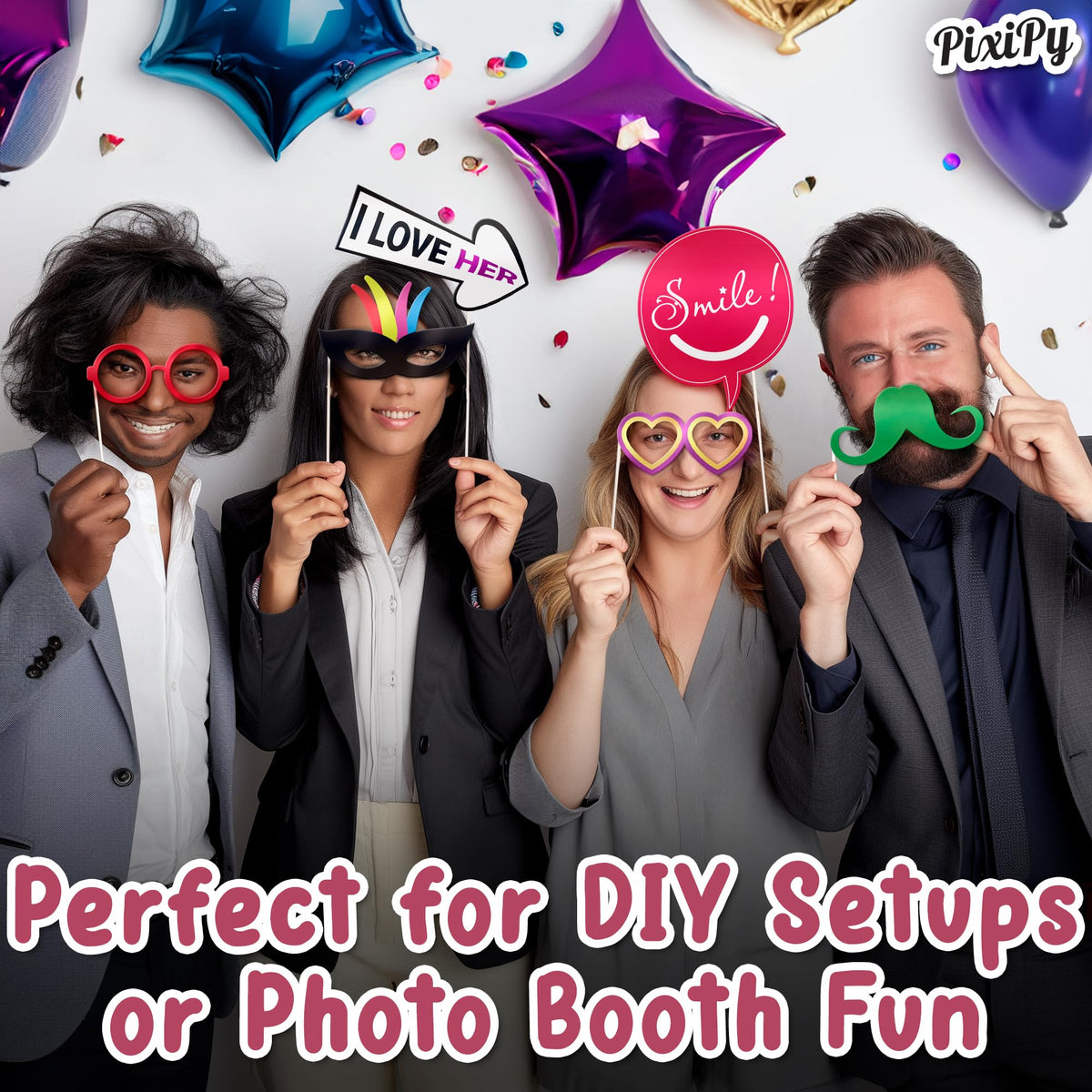 Premium Birthday Photo Booth Props Kit - 54 pc, Multicolored - Happy Birthday Party Fun Photobooth