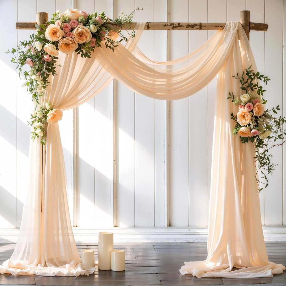 Wedding Arch Draping Fabric,1 Panel 29" x 18Ft Champagne Sheer Chiffon Curtain Drapes 6 Yards for
