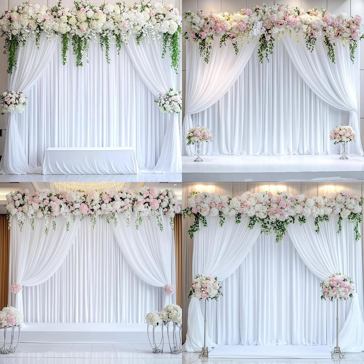 20 ft x 10 ft Wrinkle Free White Backdrop Curtain for Wedding Parties, Polyester Photo Backdrop