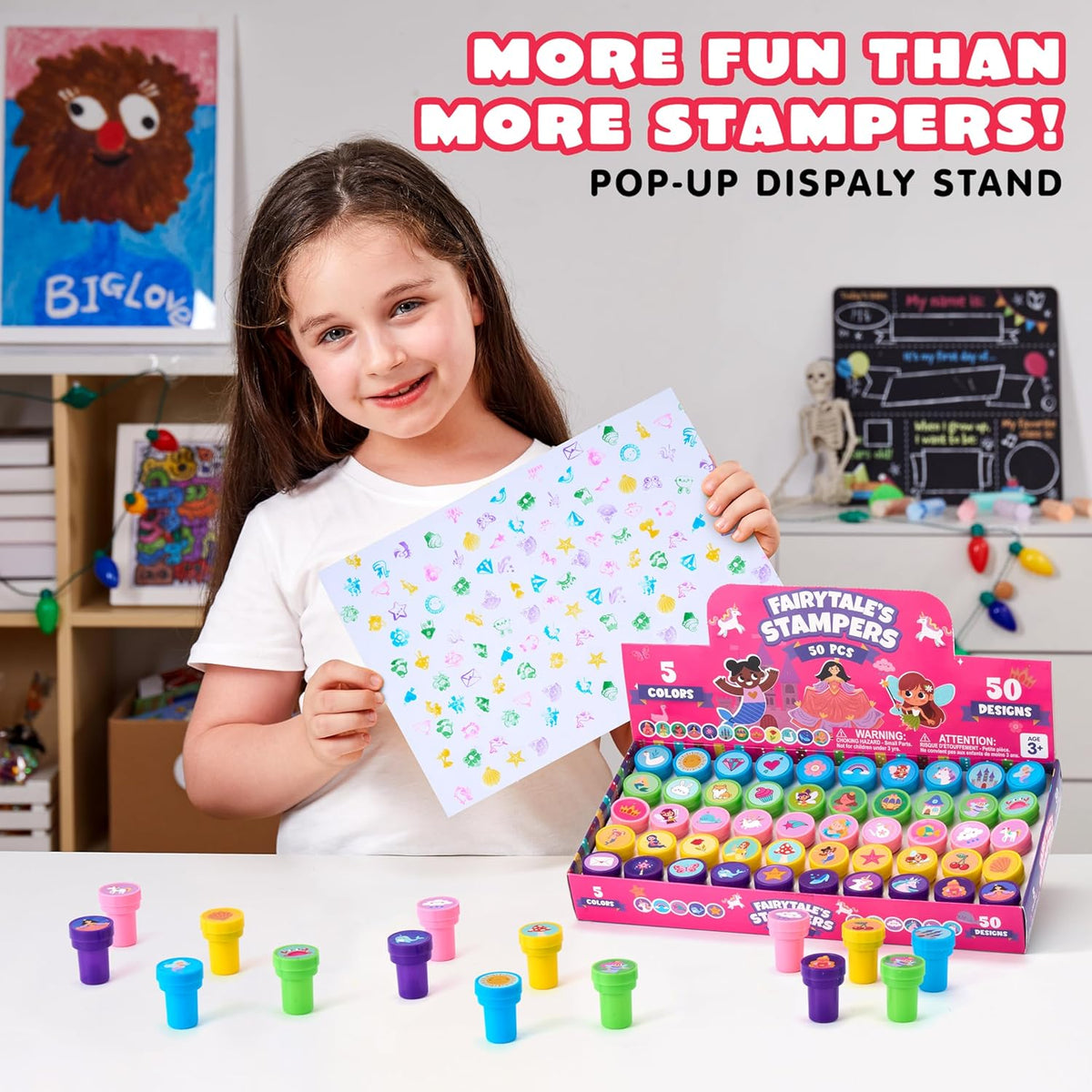 JOYIN 50 Pcs FairyTale's Themed Stamps for Kids - Self-Ink Stamps with 50 Designs for Birthday