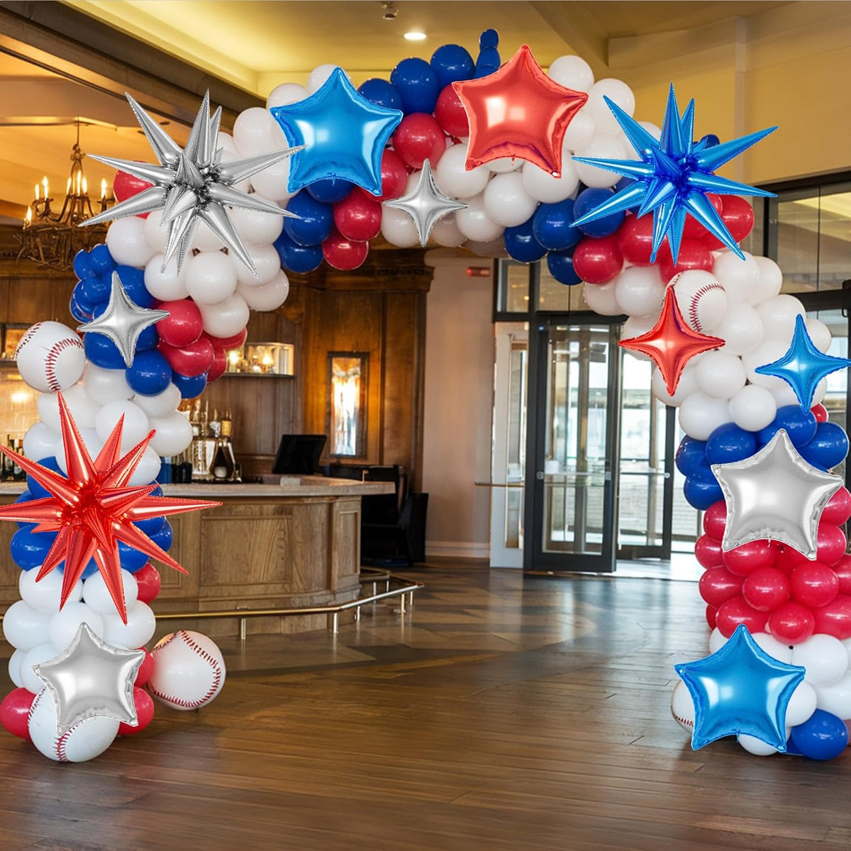 16 Pcs Red Blue Silver Star Balloons,22/18/10 Inch Foil Balloons, Four-Pointed Balloon for Kids Boy