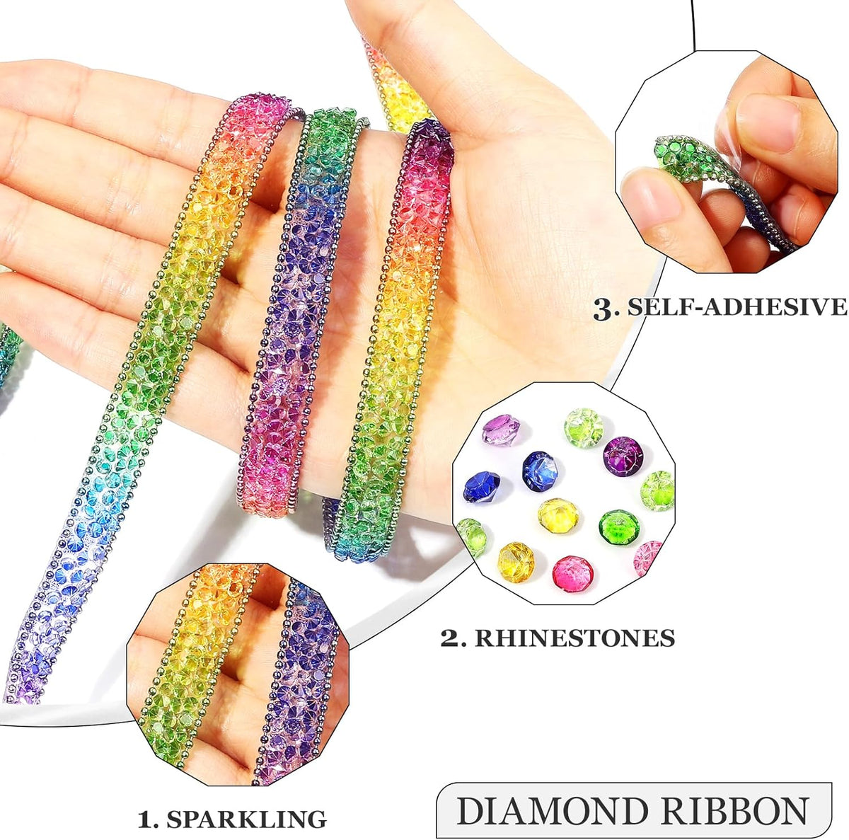 Rhinestone Ribbon 3 Yards Self Adhesive Rhinestone Strips Diamond Ribbon Sticker Crystal Roll