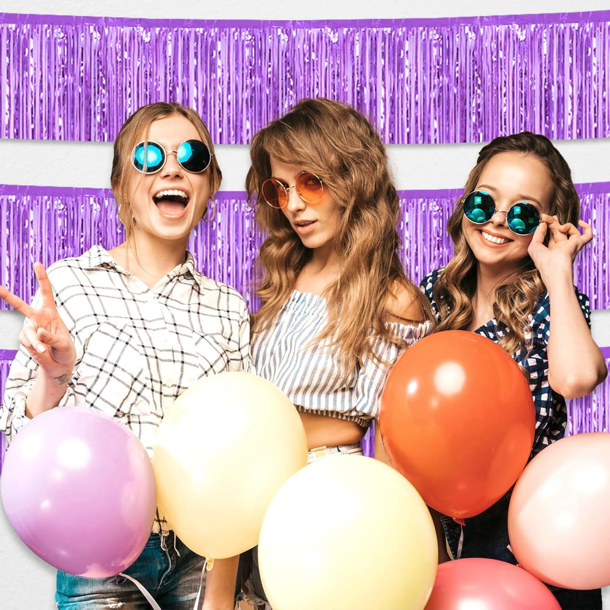 4 Pack 10 Feet Light Purple Foil Fringe Garland Metallic Tinsel Streamers Banner Wall Hanging