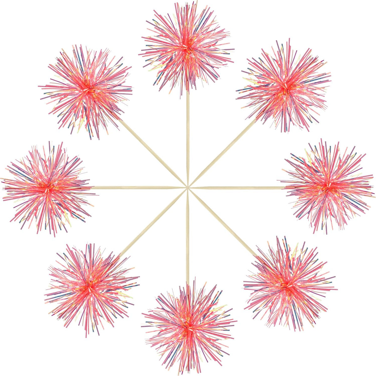 Gyufise 30Pcs Foil Firework Cupcake Toppers Sparkle Tinsel Cake Toppers Tinsel Drink Cake