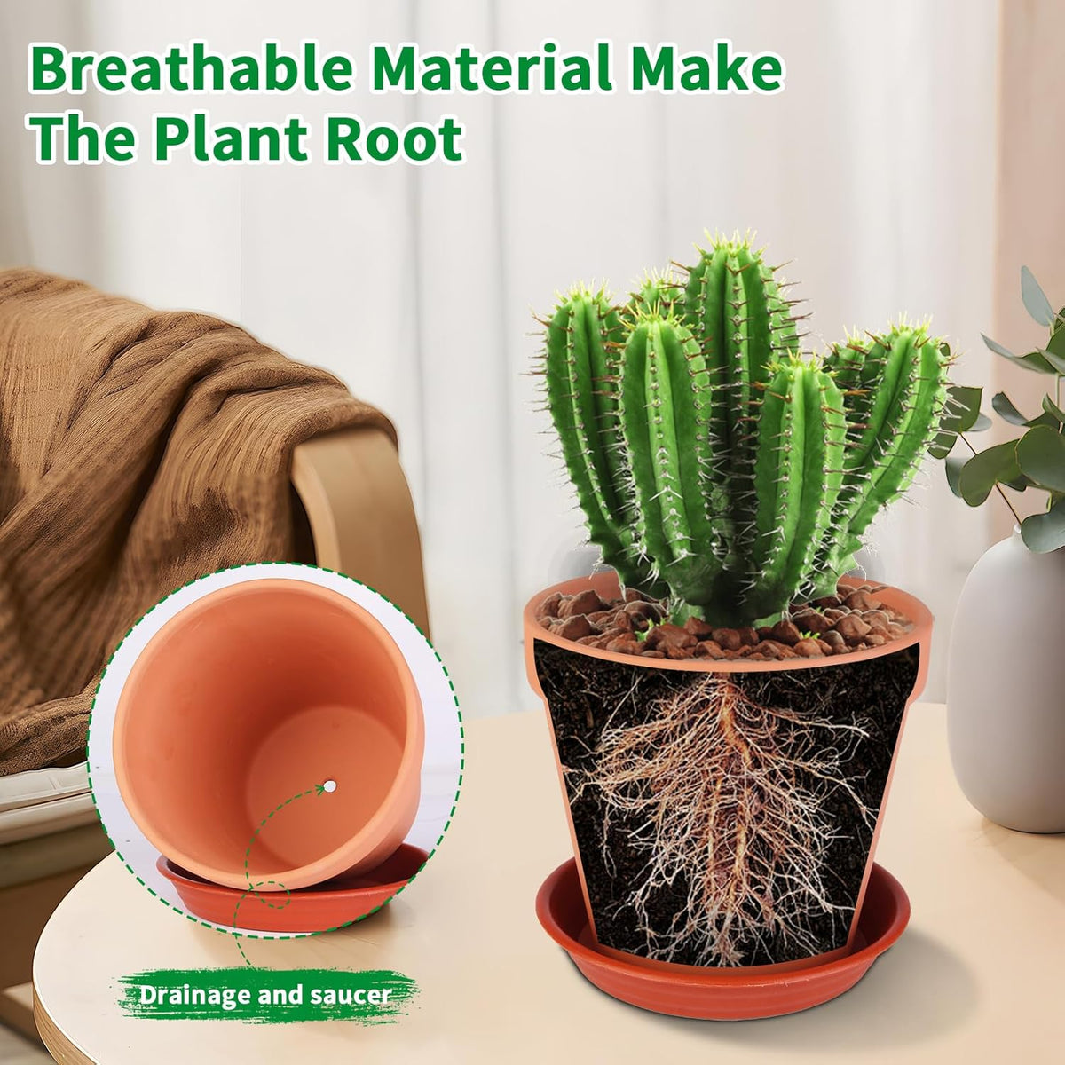 6 Pack 6 Inch Terracotta & Clay Pots with Saucer for Plants, Large Terra Cotta Plant Pot with
