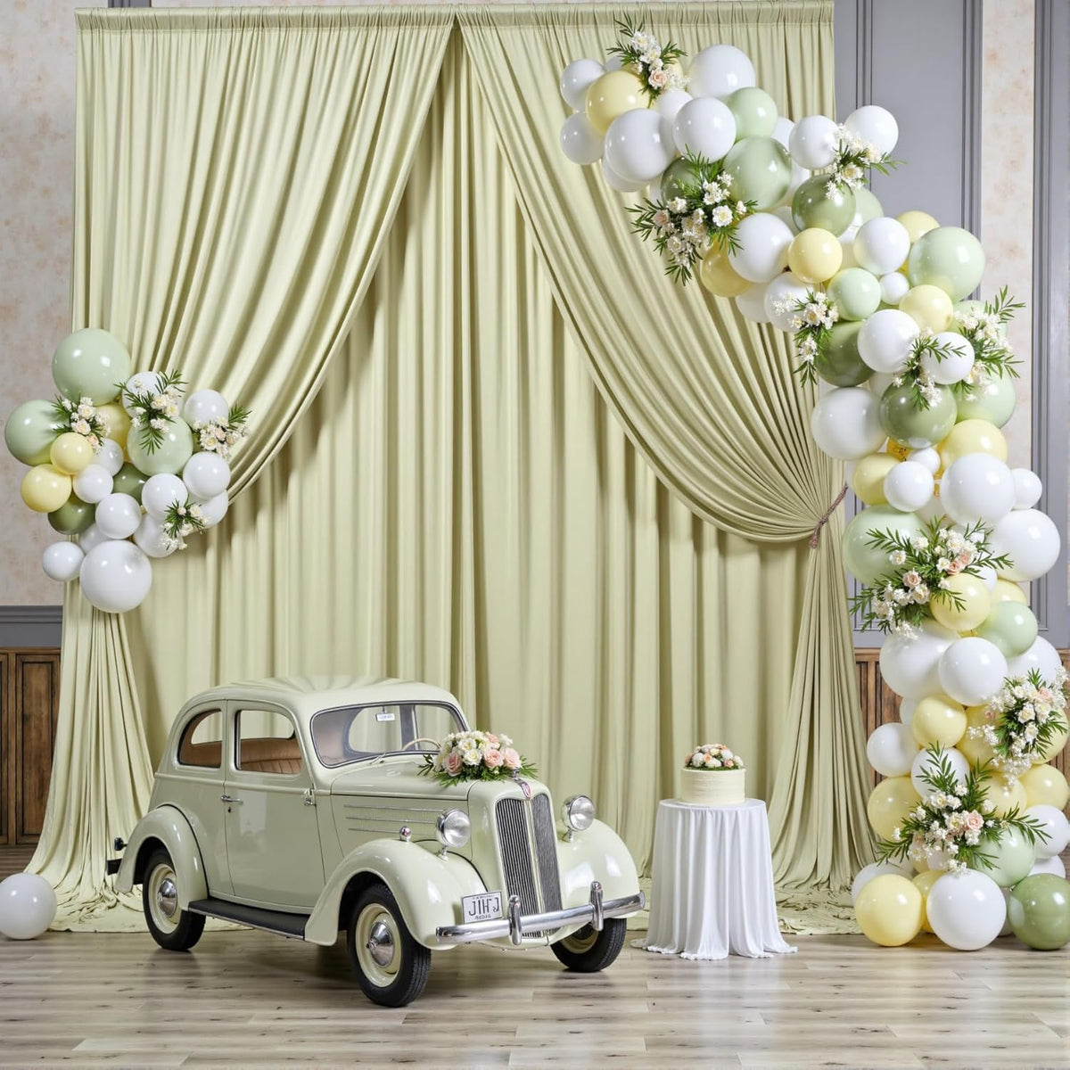 10 ft x 10 ft Wrinkle Free Sage Green Backdrop Curtain for Parties, Thick Green Polyester Photo