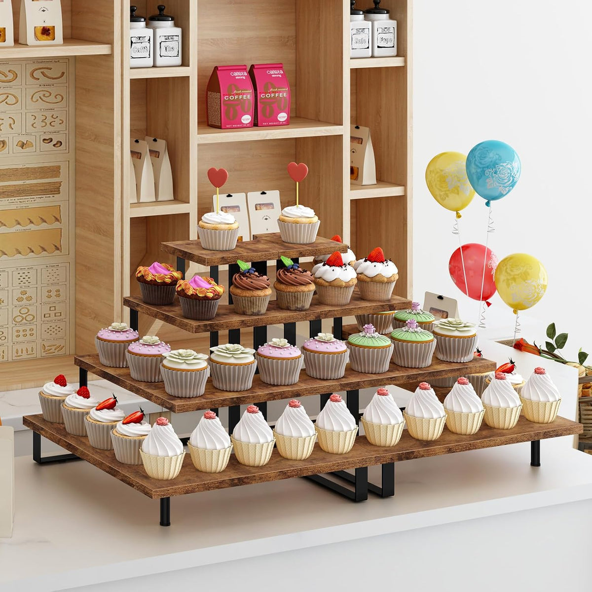 ELITEROO Wooden Cupcake Stand, Tiered Cupcake Display Tower Stand for 24 Cupcakes, Dessert Table